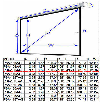 Antra™ PSA-100A 16:9 Electric Motorized Projector Projection Screen Remote Matt White