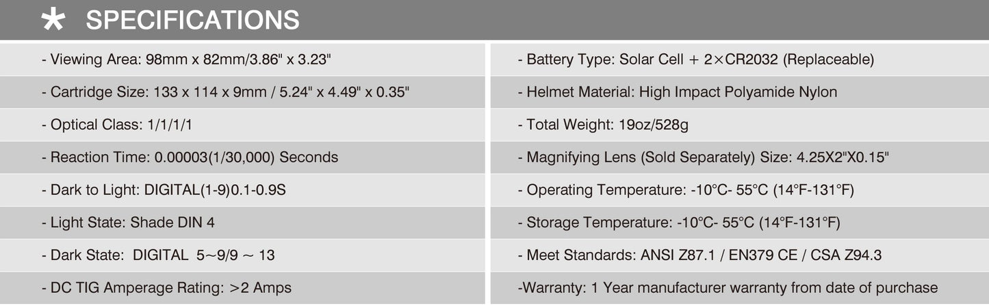 Antra™ AH7-X90-0000 Solar Power Auto Darkening Welding Helmet Shade 4/5-9/9-13