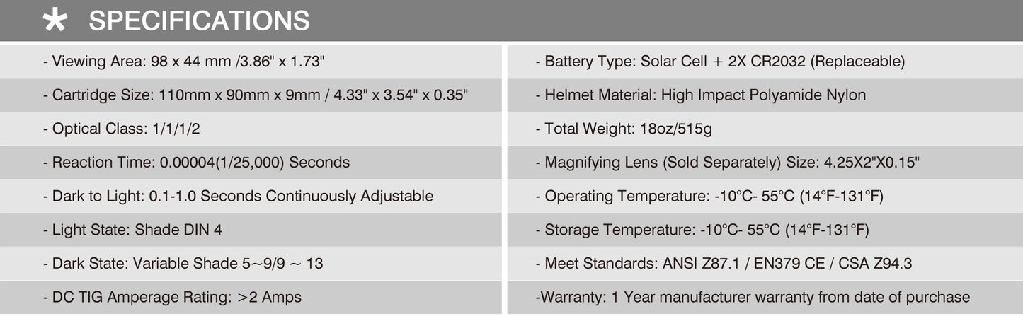 Antra™ AH6-660-6104 Solar Power Auto Darkening Welding Helmet Shade 4/5-9/9-13
