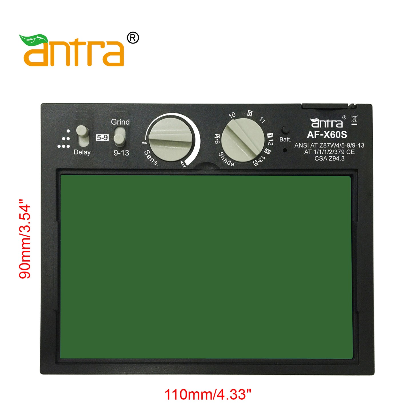 Antra™ X60S Super Slim Solar Power Auto Darkening Lens Shade 4/5-9/9-13