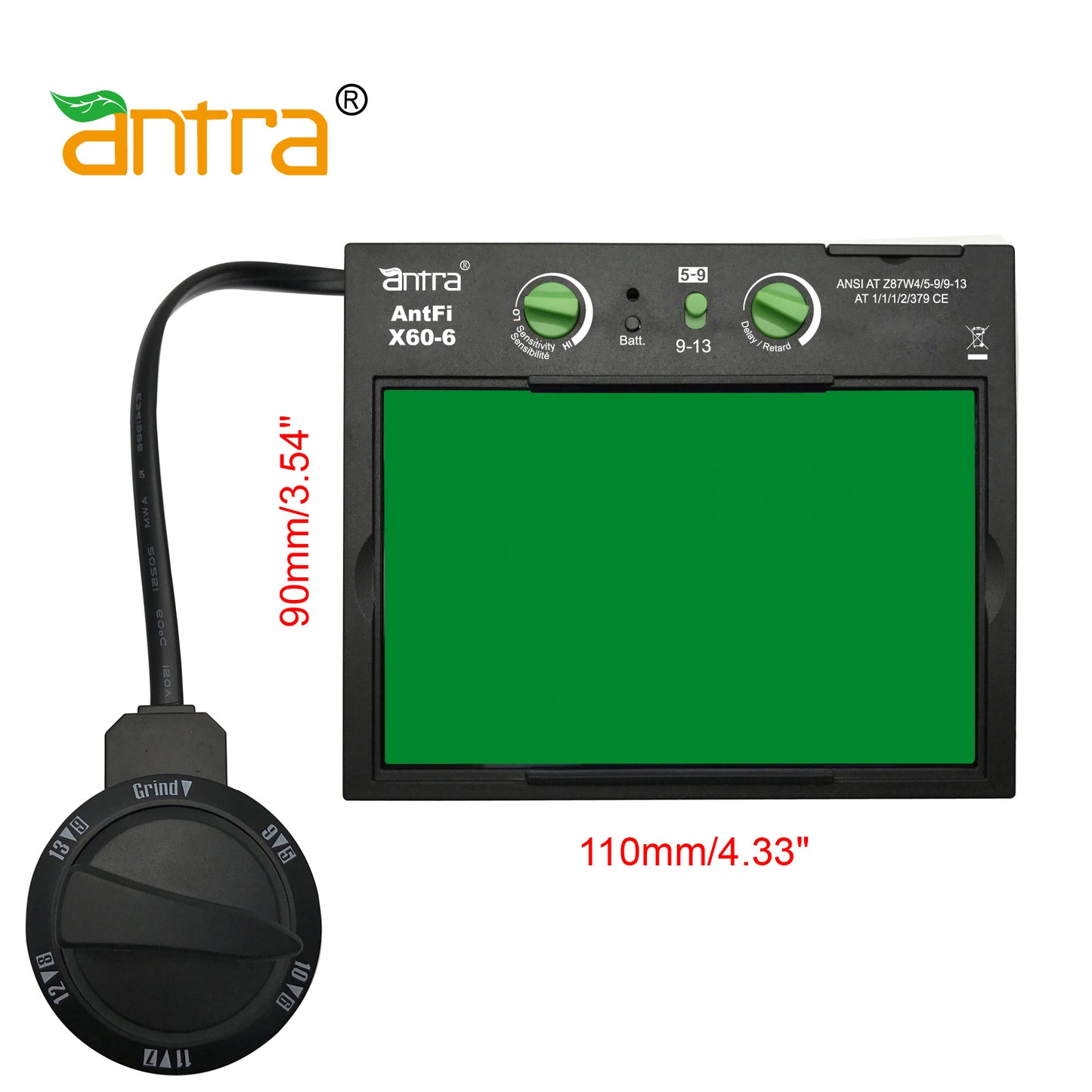 Antra™ AntFi X60-6 Solar Power Auto Darkening Lens Shade 4/5-9/9-13