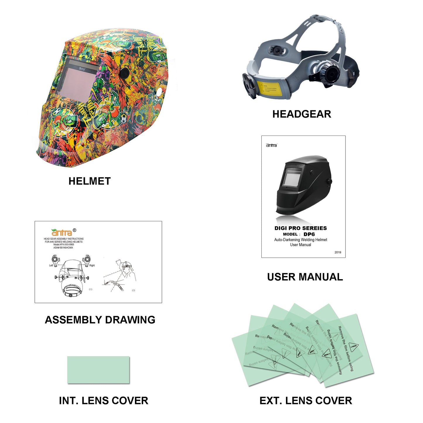 DP6-25 Auto Darkening Welding Helmet, Solar Cell+ Lithium, Digital Control with Outside Grind Button