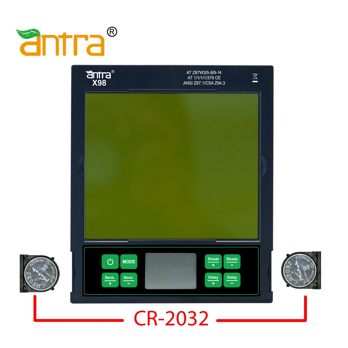 Antra™ X98 TOP Optical Class 1/1/1/1 Solar Power Auto Darkening Lens Digital Controlled Shade 3/5-9/9-14 LCD Display, good for TIG,MIG,MMA,Plasma Cutting