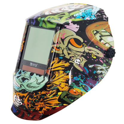 A fancy skull Antra welding helmet with huge viewing size auto darkening lens