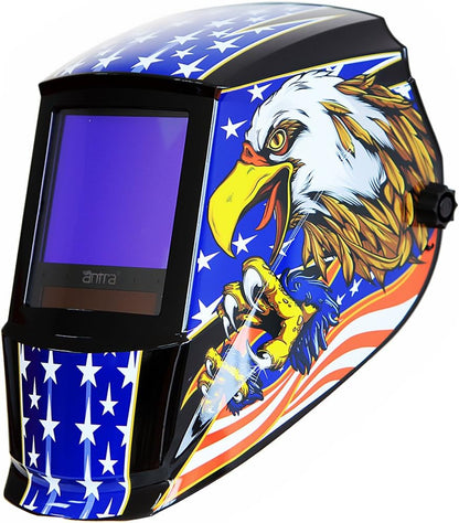 An Eagle Flag Antra welding helmet with huge viewing size auto darkening lens