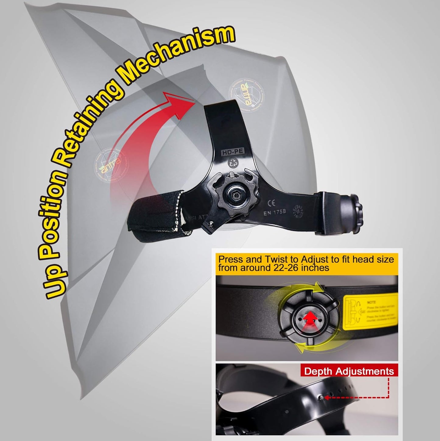 Antra helmet head gear assembly APX-XXX-9969 with adjustable mechanism on a gray background