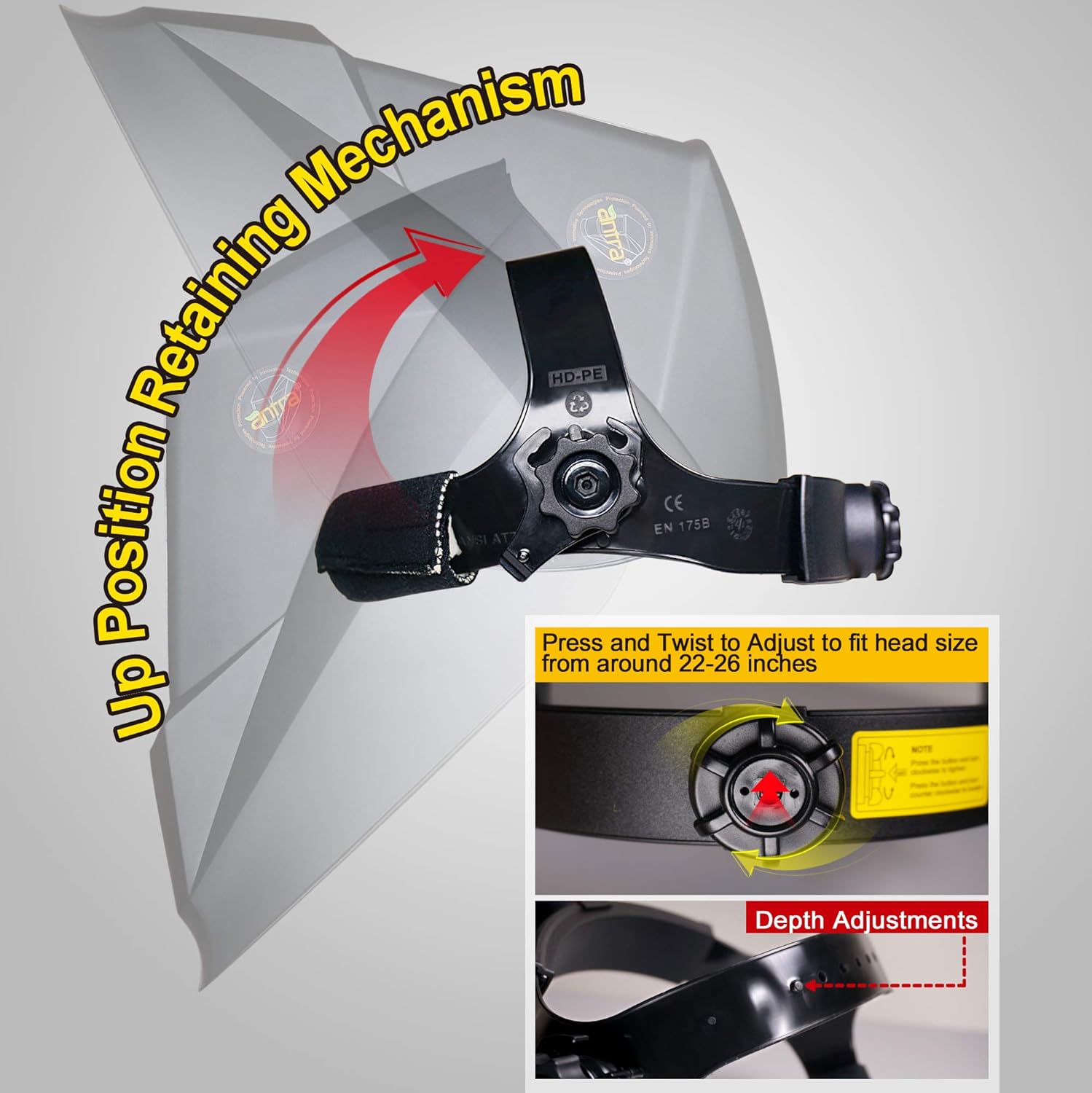 Antra helmet head gear assembly APX-XXX-9969 with adjustable mechanism on a gray background