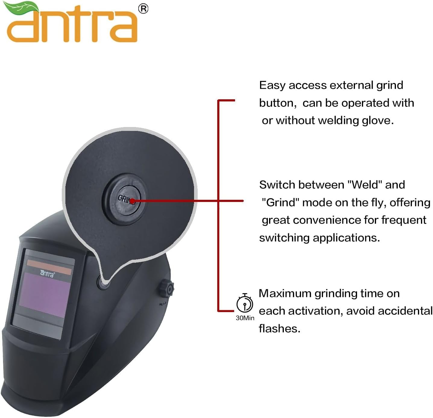 Antra DP5A external grind button for quick switching between weld and grind modes