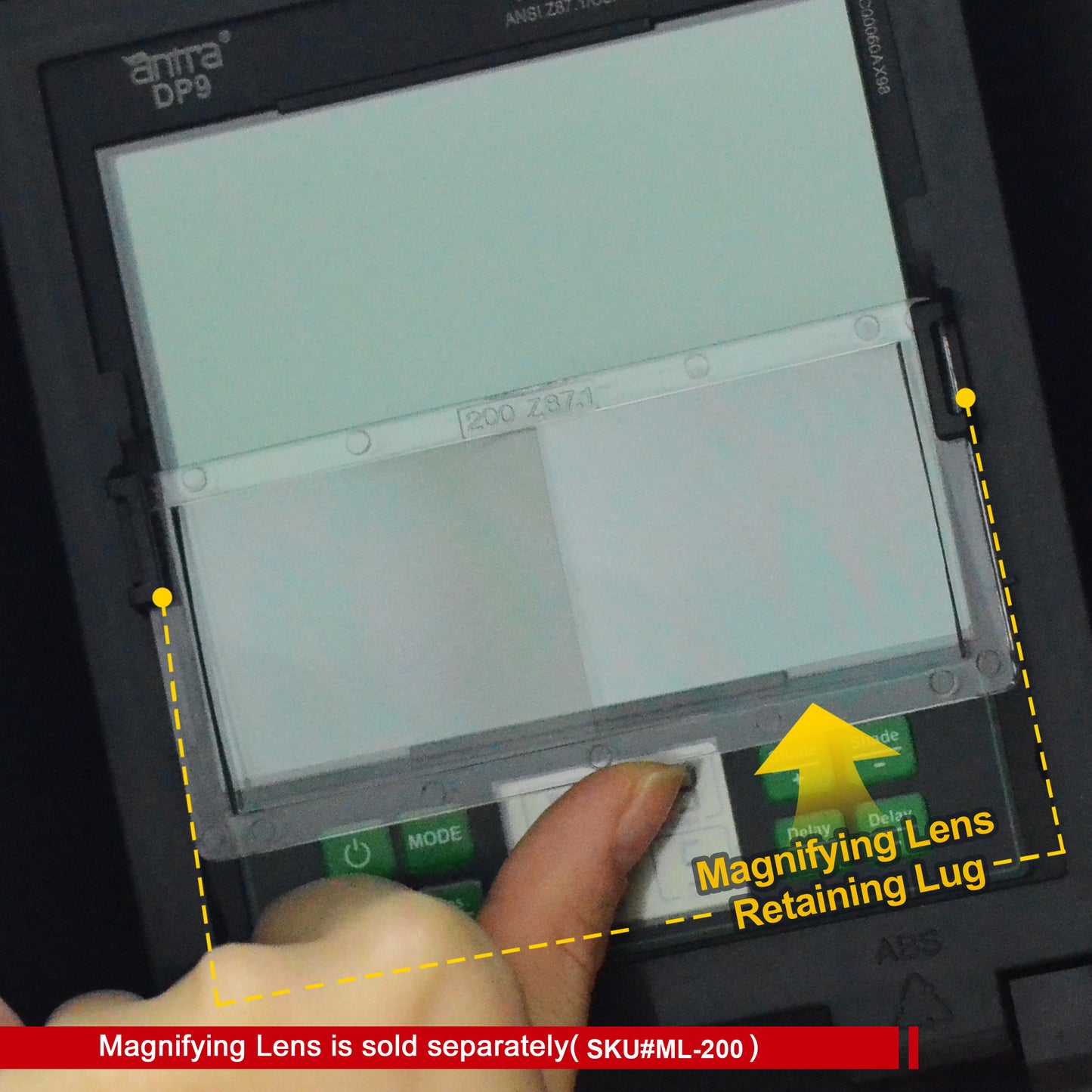 Slide an Antra Magnifying Lens ML-200 on DP9 welding helmet