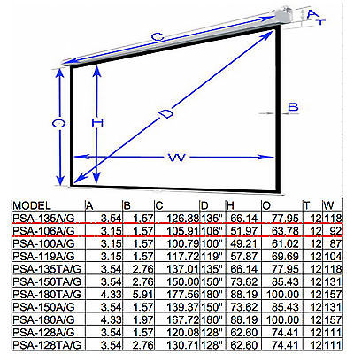 Antra™ PSA-106AG 16:9 Electric Motorized Projector Projection Screen Remote Matt Grey