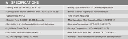 Wholesale Lot of 6 Antra™ AH6-265-0000 Solar Power Auto Darkening Welding Helmets Shade 4/5-9/9-14