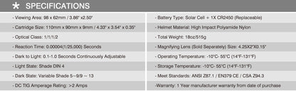Antra™ AH6-660-6217 Solar Power Auto Darkening Welding Helmet Shade 4/5-9/9-13