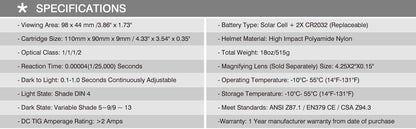 Antra™ AH6-660-6104 Solar Power Auto Darkening Welding Helmet Shade 4/5-9/9-13