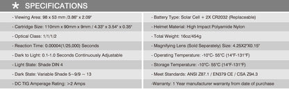 Antra™ AH6-360-001X Solar Power Auto Darkening Welding Helmet Shade 4/5-9/9-13