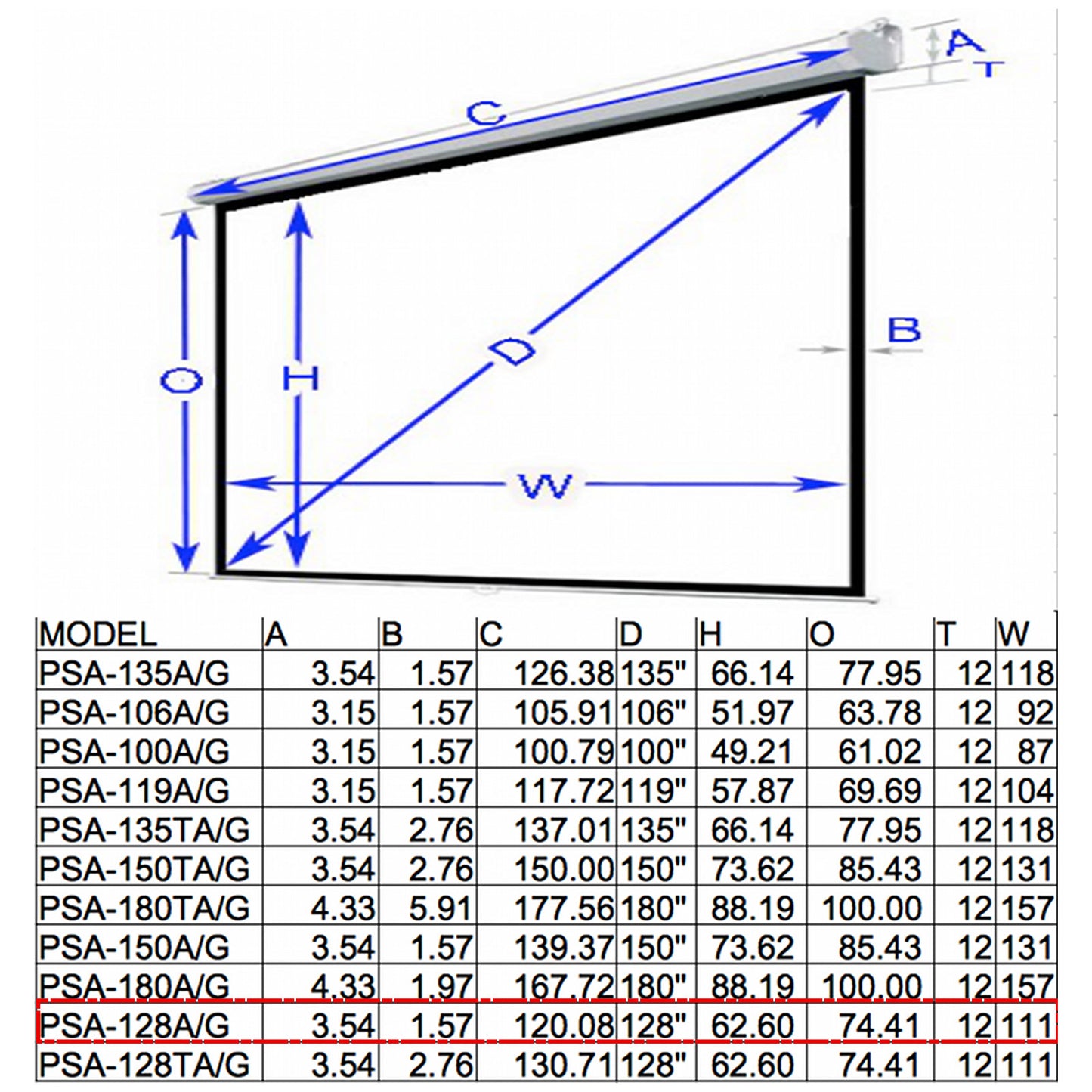 Antra™ PSA-128A 16:9 Electric Motorized Projector Projection Screen Remote Matt White