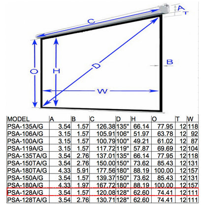 Antra™ PSA-128A 16:9 Electric Motorized Projector Projection Screen Remote Matt White