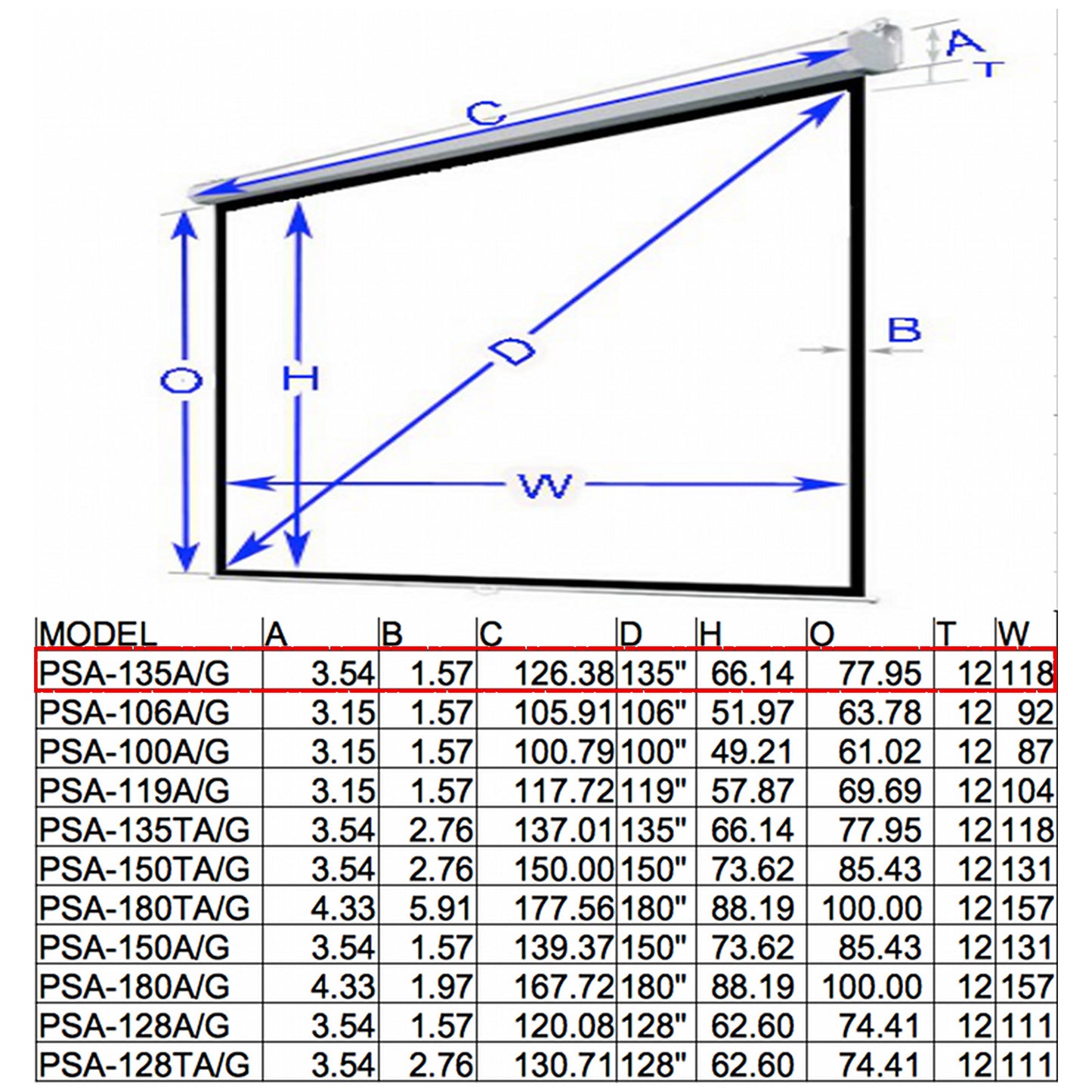 Antra™ PSA-135A 16:9 Electric Motorized Projector Projection Screen Remote Matt White