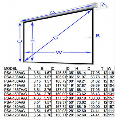 Antra™ PSA-180A 16:9 Electric Motorized Projector Projection Screen Remote Matt White