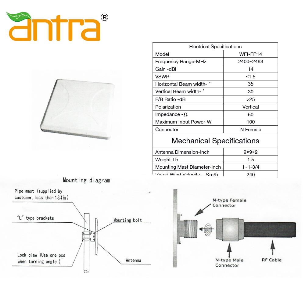 2.4G 14dB WiFi Panel Antenna signal extender