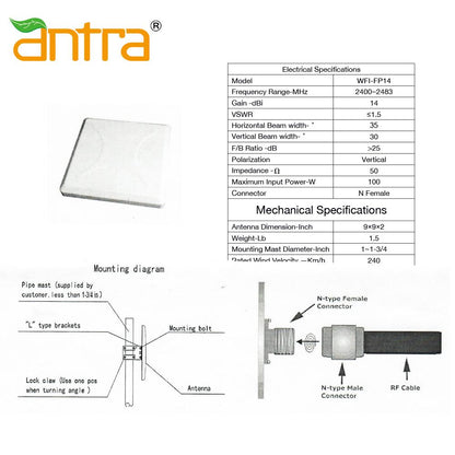 2.4G 14dB WiFi Panel Antenna signal extender