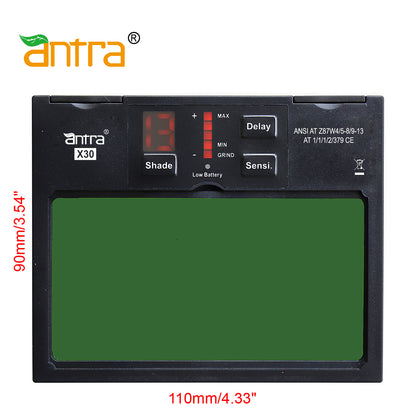 Antra™ X30 Solar Power Auto Darkening Lens Digital Controlled Shade 4/5-8/9-13 LED Display, good for TIG,MIG,MMA,Plasma Cutting