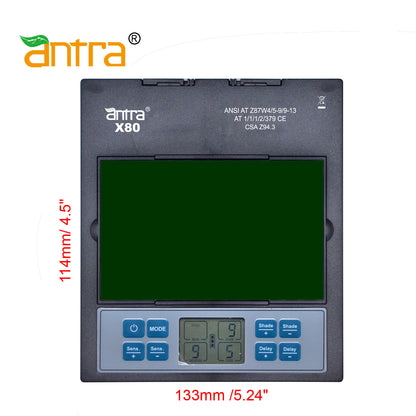 Antra™ X80 Solar Power Auto Darkening Lens Digital Controlled Shade 4/5-9/9-13 LCD Display, good for TIG,MIG,MMA,Plasma Cutting